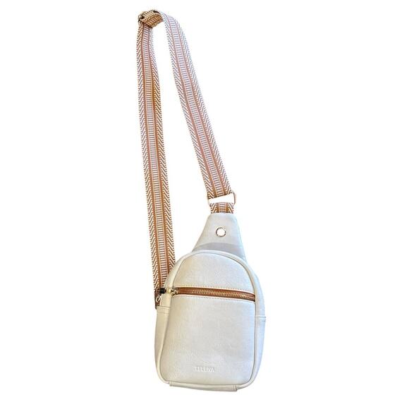 Telena Ivory Crossbody Bag with Wide Camera  Strap in Rust Zip Closure & Pocket - Picture 1 of 7